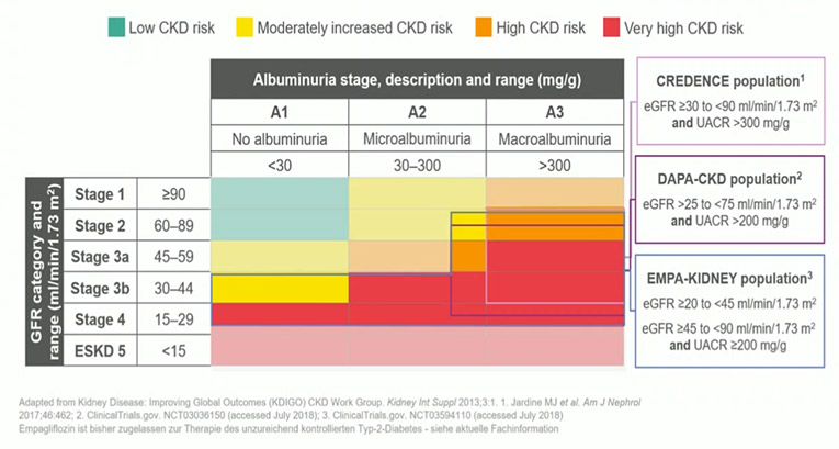 Figure 7 : comparaison des critères rénaux d’inclusion dans EMPA-KIDNEY, DAPA-CKD et CREDENCE