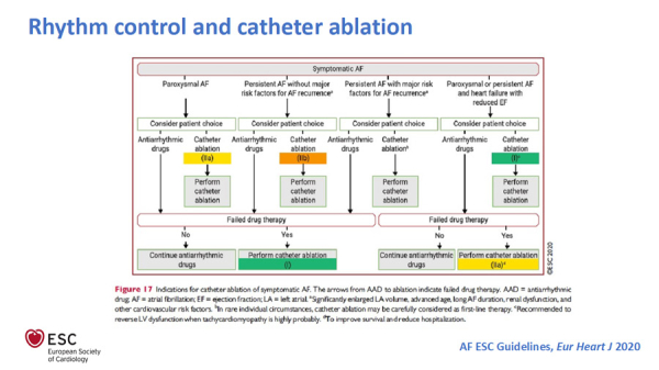 Figure 1. Stratégie thérapeutique par antiarythmique ou ablation en cas de FA 