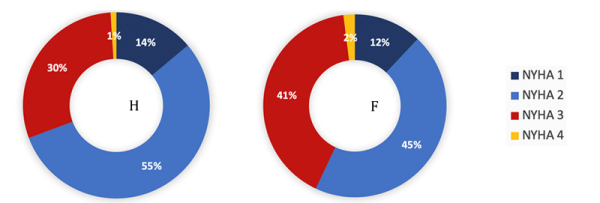 Figure 2. Répartition des différentes classes de la NYHA selon le sexe