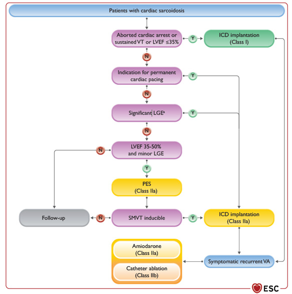 Figure : Algorithme de prise en charge rythmologique de la sarcoïdose