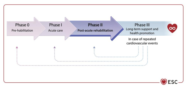 Recommandations ESC 2026 sur la réadaptation cardiaque : Figure 1 - Les phases de la réadaptation cardiaque.
