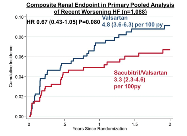 Figure 1 : critère d'évaluation rénal composite dans l'analyse primaire groupée de l'aggravation récente de l'insuffisance cardiaque