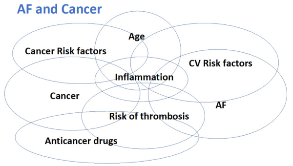 Figure 1. Interaction entre cancer et risque de FA et/ou de ses complications 