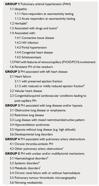 Figure 1. Classification en 5 groupes de l’hypertension pulmonaire